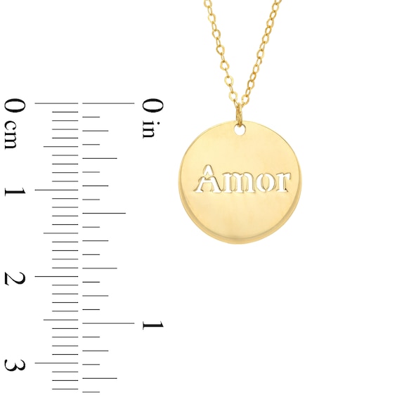 "Amor" Disc Pendant in 14K Gold