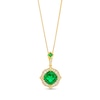 Thumbnail Image 0 of Cushion-Cut Lab-Created Emerald and 1/5 CT. T.W. Diamond Floral Drop Pendant in Sterling Silver with 14K Gold Plate