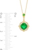 Thumbnail Image 2 of Cushion-Cut Lab-Created Emerald and 1/5 CT. T.W. Diamond Floral Drop Pendant in Sterling Silver with 14K Gold Plate