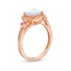 Thumbnail Image 3 of Cushion-Cut Lab-Created Opal, Pink Lab-Created Sapphire and 1/5 CT. T.W. Diamond Floral Frame Ring in 10K Rose Gold
