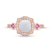 Thumbnail Image 4 of Cushion-Cut Lab-Created Opal, Pink Lab-Created Sapphire and 1/5 CT. T.W. Diamond Floral Frame Ring in 10K Rose Gold