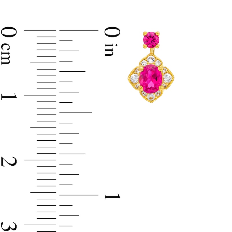 Oval and Round Certified Ruby with 1/8 CT. T.W. Diamond Flower Frame Drop Earrings in 10K Gold