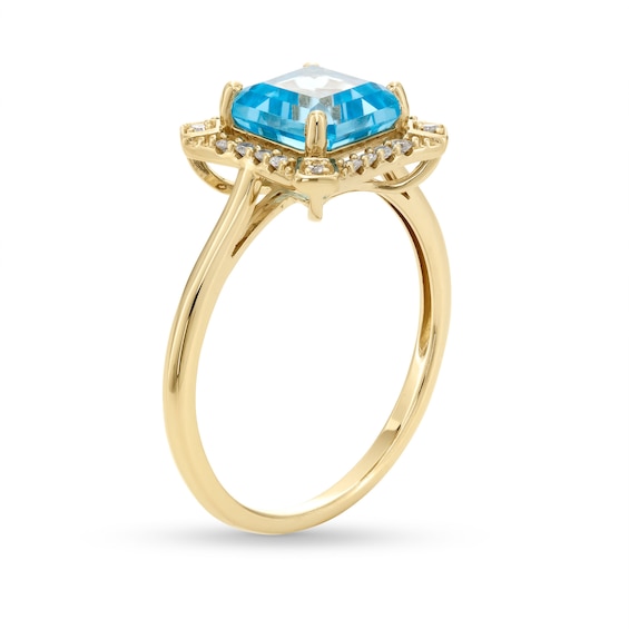 Asscher-Cut London Blue Topaz and 1/10 CT. T.w. Diamond Concave Frame Ring in 10K Gold