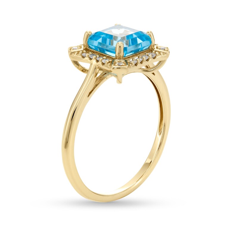 Main Image 3 of Asscher-Cut London Blue Topaz and 1/10 CT. T.W. Diamond Concave Frame Ring in 10K Gold