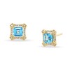 Thumbnail Image 1 of Asscher-Cut London Blue Topaz and 1/10 CT. T.W. Diamond Concave Frame Stud Earrings in 10K Gold