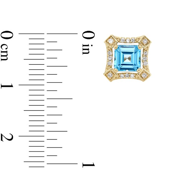 Asscher-Cut London Blue Topaz and 1/10 CT. T.w. Diamond Concave Frame Stud Earrings in 10K Gold