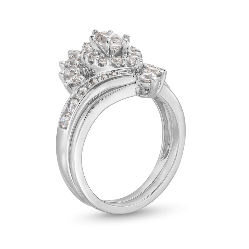 Main Image 3 of 1-1/2 CT. T.W. Marquise Diamond Shadow Frame Bypass Shank Bridal Set in 14K White Gold