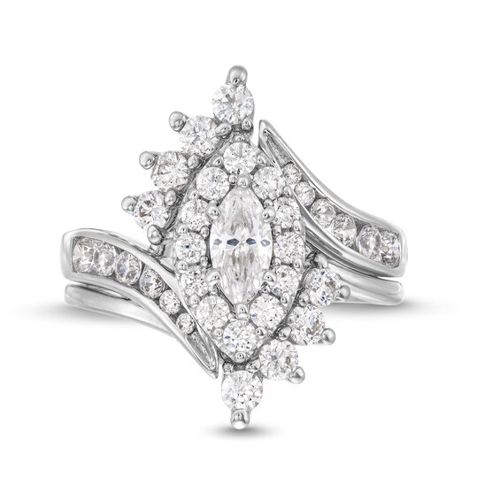1-1/2 CT. T.w. Marquise Diamond Shadow Frame Bypass Shank Bridal Set in 14K White Gold