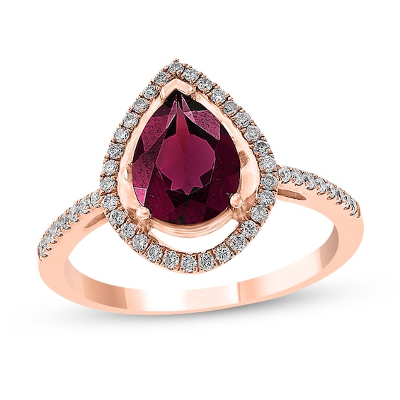 Effy™ Collection Pear-Shaped Rhodolite Garnet and 1/4 CT. T.w. Diamond Open Frame Ring in 14K Rose Gold