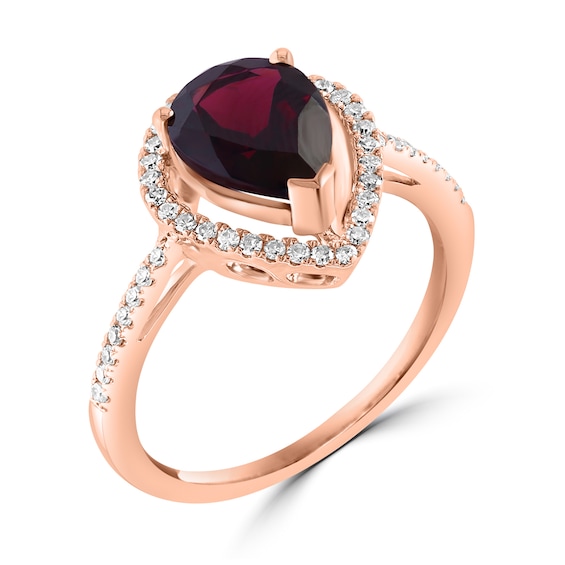 Effy™ Collection Pear-Shaped Rhodolite Garnet and 1/4 CT. T.w. Diamond Open Frame Ring in 14K Rose Gold
