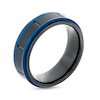 Thumbnail Image 3 of 8.0mm Double Stripe Wedding Band in Tungsten with Black and Blue Ion-Plate