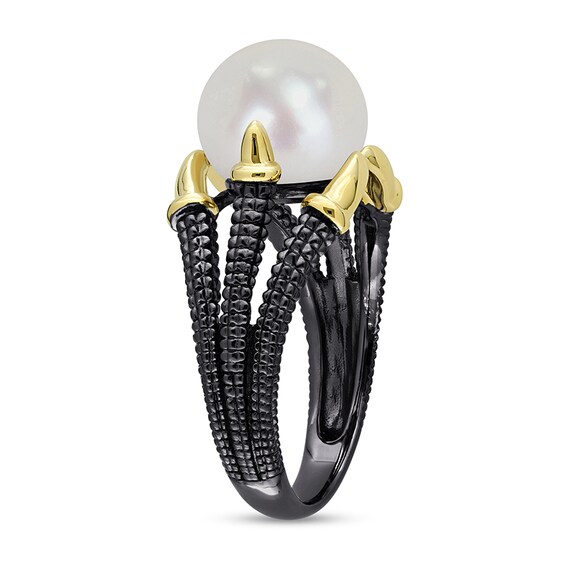 Menâs 10.5-11.0mm Freshwater Cultured Pearl Triple Row Claw Ring in Two-Tone Sterling Silver
