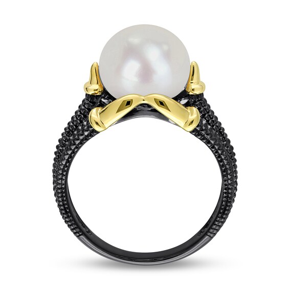 Menâs 10.5-11.0mm Freshwater Cultured Pearl Triple Row Claw Ring in Two-Tone Sterling Silver
