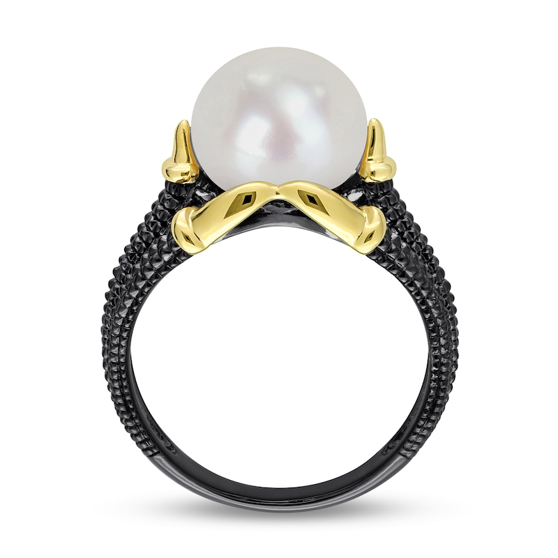 Men’s 10.5-11.0mm Freshwater Cultured Pearl Triple Row Claw Ring in Two-Tone Sterling Silver