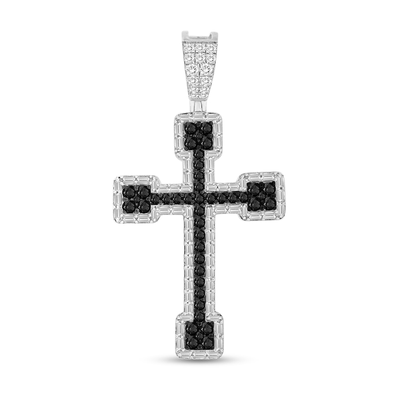 Main Image 1 of 2-1/2 CT. T.W. Black and White Diamond Cross Necklace Charm in 10K Gold