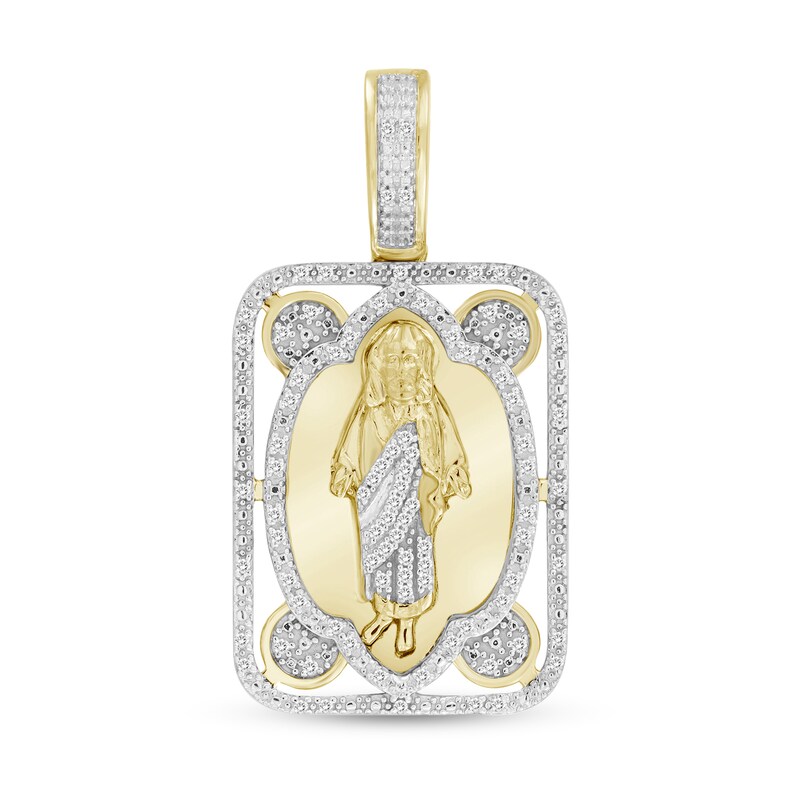 Main Image 1 of 1/8 CT. T.W. Diamond Jesus Ascending Rectangular Medallion Necklace Charm in 10K Gold