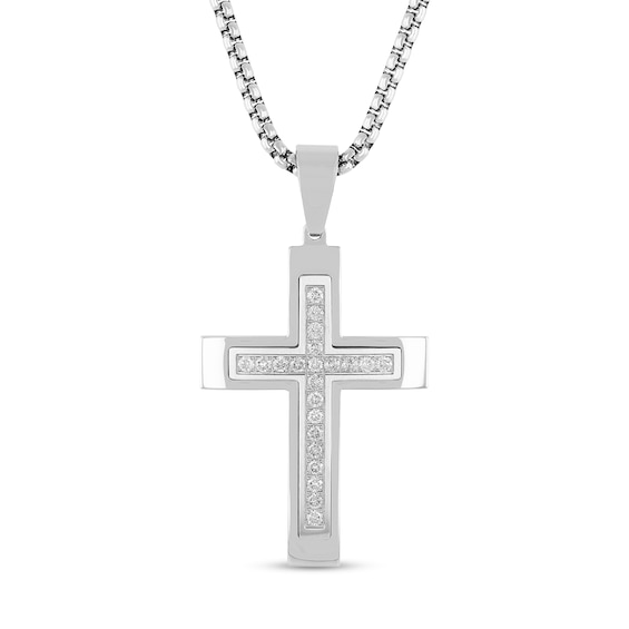 Men's 1 CT. T.w. Diamond Cross Pendant in Stainless Steel - 24"