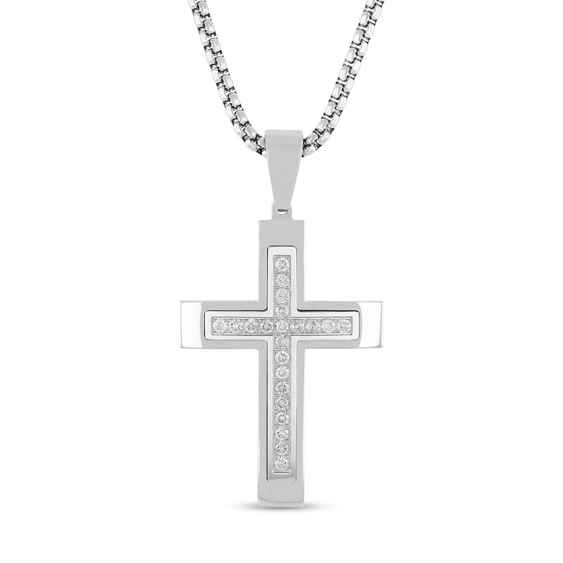 Men's 1 CT. T.W. Diamond Cross Pendant in Stainless Steel - 24"