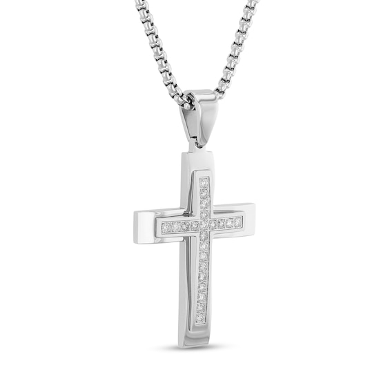 Men's 1 CT. T.w. Diamond Cross Pendant in Stainless Steel - 24"