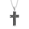 Thumbnail Image 1 of Men's 1 CT. T.W. Black Diamond Double Row Cross Pendant in Stainless Steel with Black Ion Plate - 24"