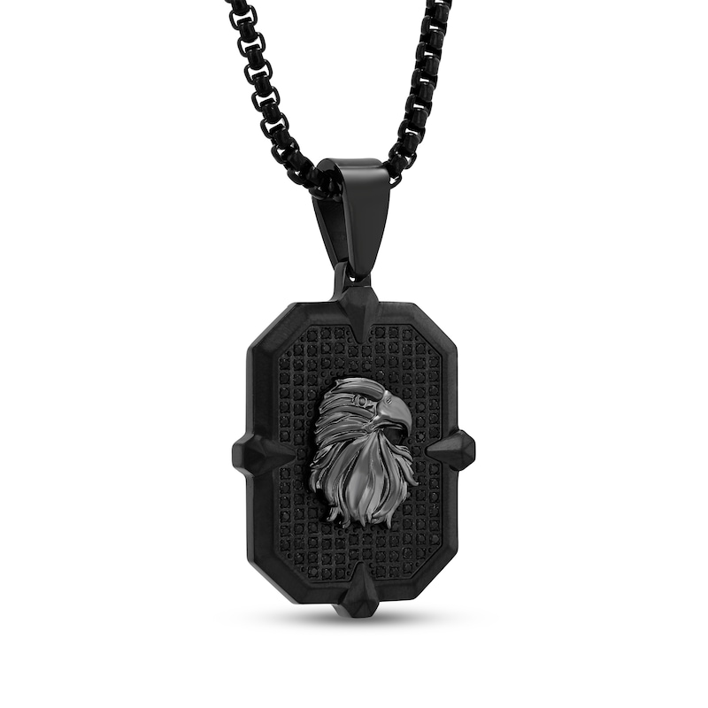 Men's 3/4 CT. T.W. Black Diamond Eagle Dog Tag Pendant in Stainless Steel with Black Ion Plate - 24"