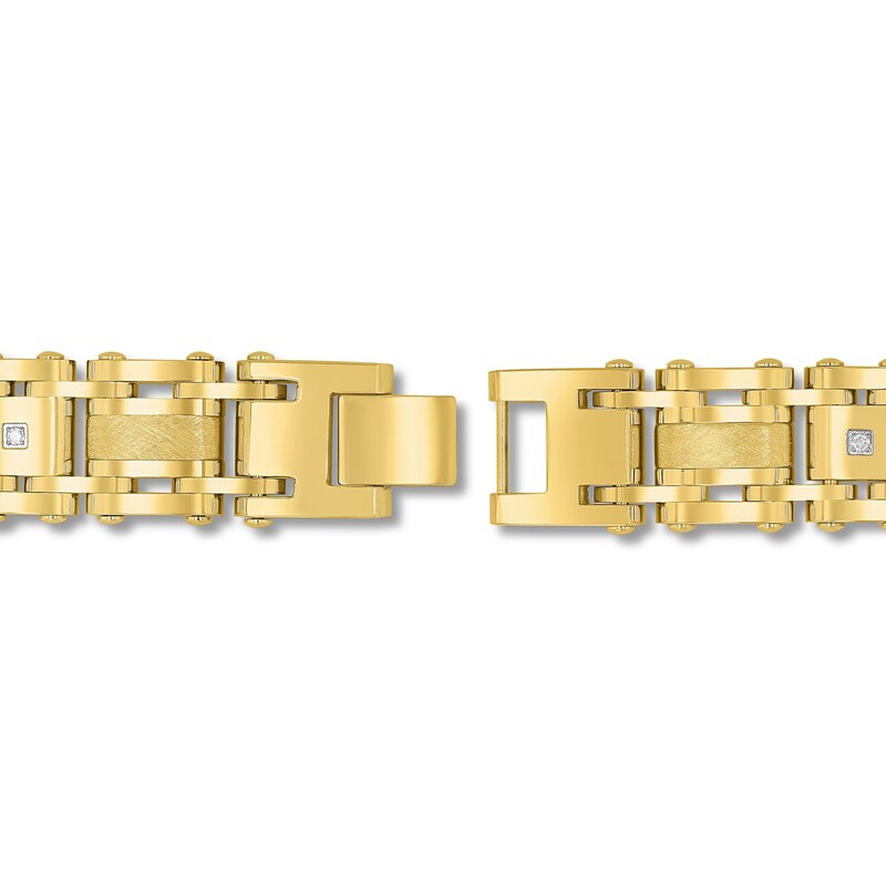 Main Image 3 of Men's 1/10 CT. T.W. Alternating Link Bracelet in Stainless Steel with Yellow Ion Plate - 8.5"