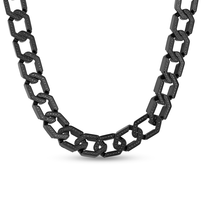 Main Image 1 of Men's 3-1/2 CT. T.W. Black Diamond Hexagon Link Chain Necklace in Stainless Steel with Black Ion Plate - 20"