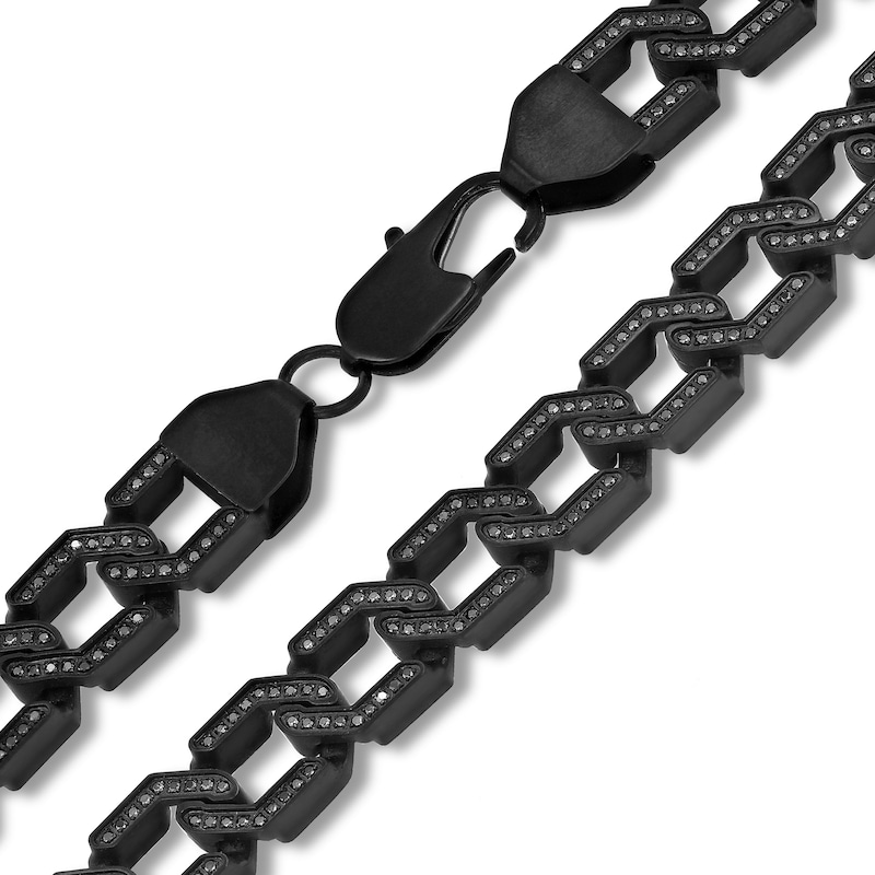 Main Image 2 of Men's 3-1/2 CT. T.W. Black Diamond Hexagon Link Chain Necklace in Stainless Steel with Black Ion Plate - 20"