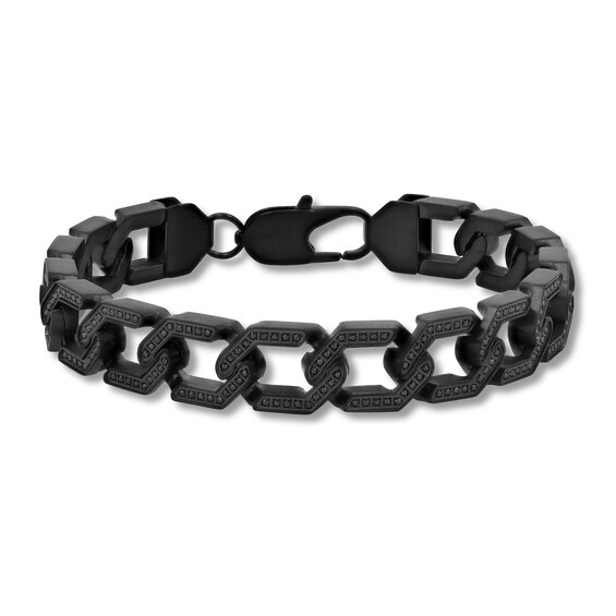 1-1/2 CT. T.w. Black Diamond Hexagon Link Chain Bracelet in Stainless Steel with Black Ion Plate - 9"