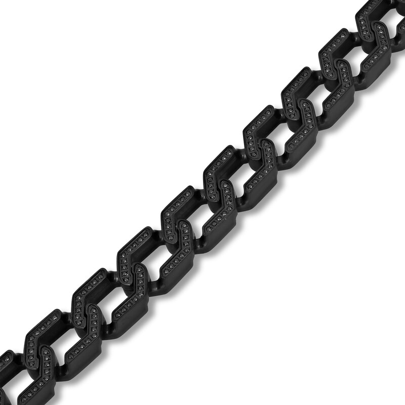 Main Image 2 of Men's 1-1/2 CT. T.W. Black Diamond Hexagon Link Chain Bracelet in Stainless Steel with Black Ion Plate - 9"