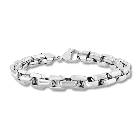 Men's 9.0mm Beveled Edge Link Chain Bracelet in Stainless Steel - 9"