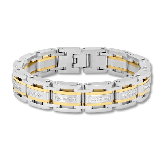 1 CT. T.w. Diamond Multi-Row Link Bracelet in Stainless Steel and Yellow Ion Plate - 8.5"