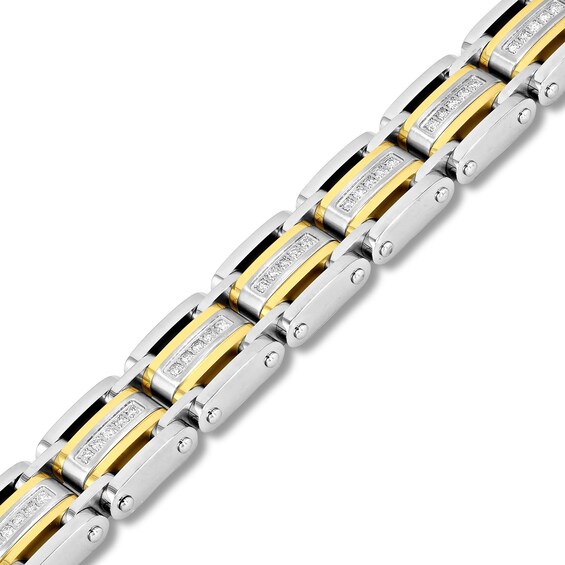 1 CT. T.w. Diamond Multi-Row Link Bracelet in Stainless Steel and Yellow Ion Plate - 8.5"