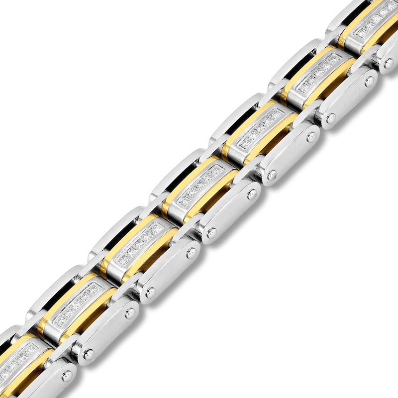Main Image 2 of Men's 1 CT. T.W. Diamond Multi-Row Link Bracelet in Stainless Steel and Yellow Ion Plate - 8.5"