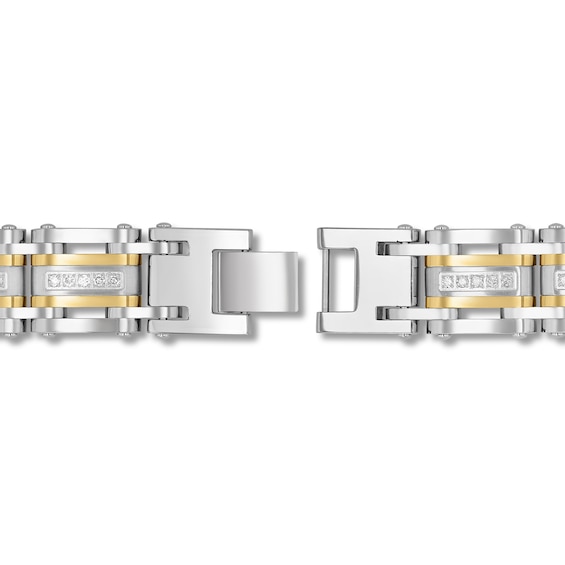 1 CT. T.w. Diamond Multi-Row Link Bracelet in Stainless Steel and Yellow Ion Plate - 8.5"