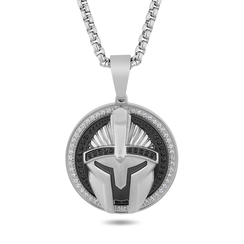 Main Image 1 of Men's 1/2 CT. T.W. Black and White Diamond Spartan Helmet Pendant in Two-Tone Stainless Steel - 24"