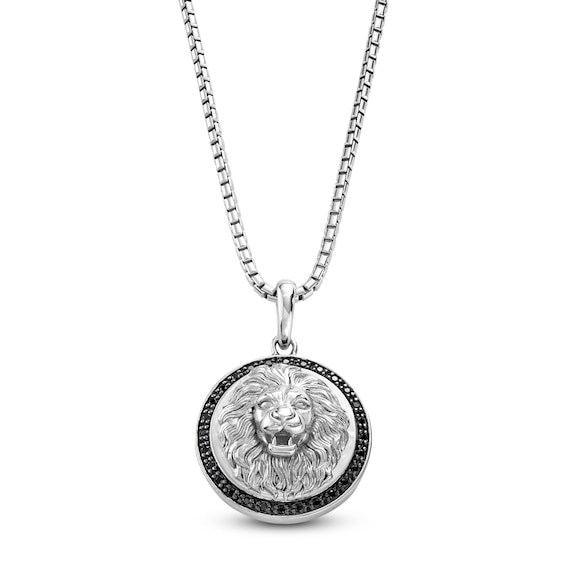 Vera Wang Men 1/3 CT. T.w. Black Diamond Lion Head Medallion Pendant in Sterling Silver