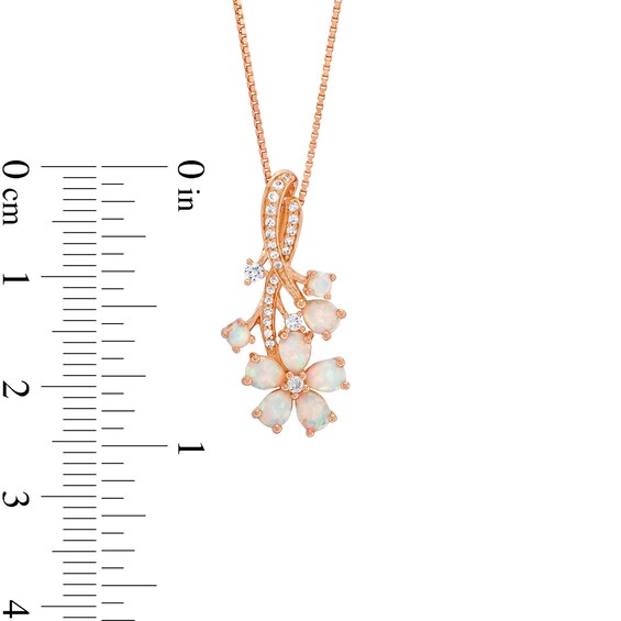 Pear and Round Lab-Created Opal with 1/8 CT. T.w. Diamond Flower Drop Pendant in Sterling Silver with Rose Gold Plate