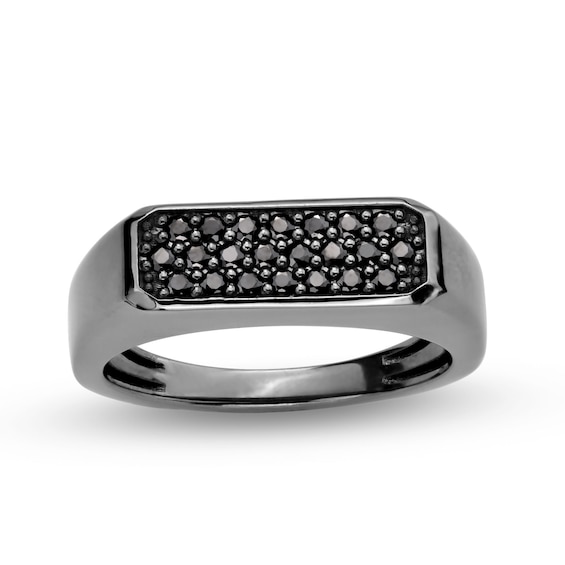 Vera Wang Men 1/2 CT. T.w. Black Diamond Signet Ring in Sterling Silver with Black Rhodium Plate