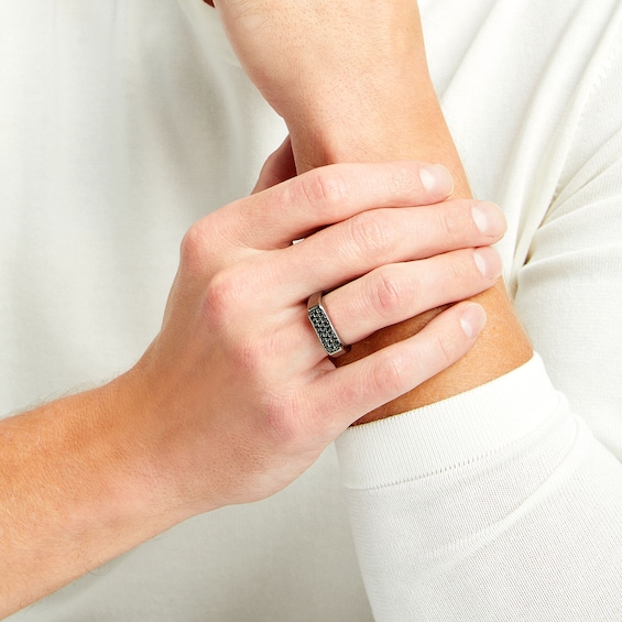 Vera Wang Men 1/2 CT. T.w. Black Diamond Signet Ring in Sterling Silver with Black Rhodium Plate