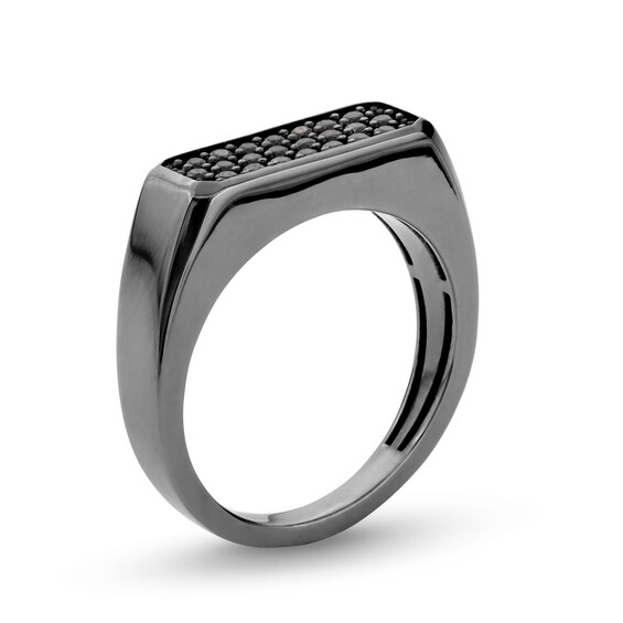 Vera Wang Men 1/2 CT. T.w. Black Diamond Signet Ring in Sterling Silver with Black Rhodium Plate