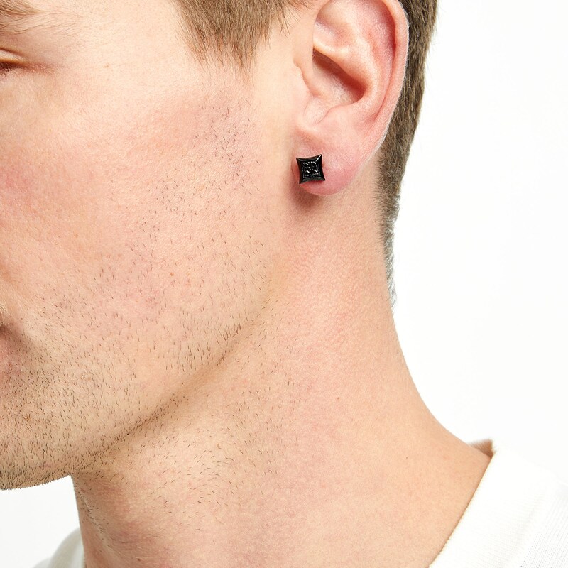 Vera Wang Men 1/4 CT. T.W. Black Diamond Square Stud Earrings in Sterling Silver with Black Rhodium Plate