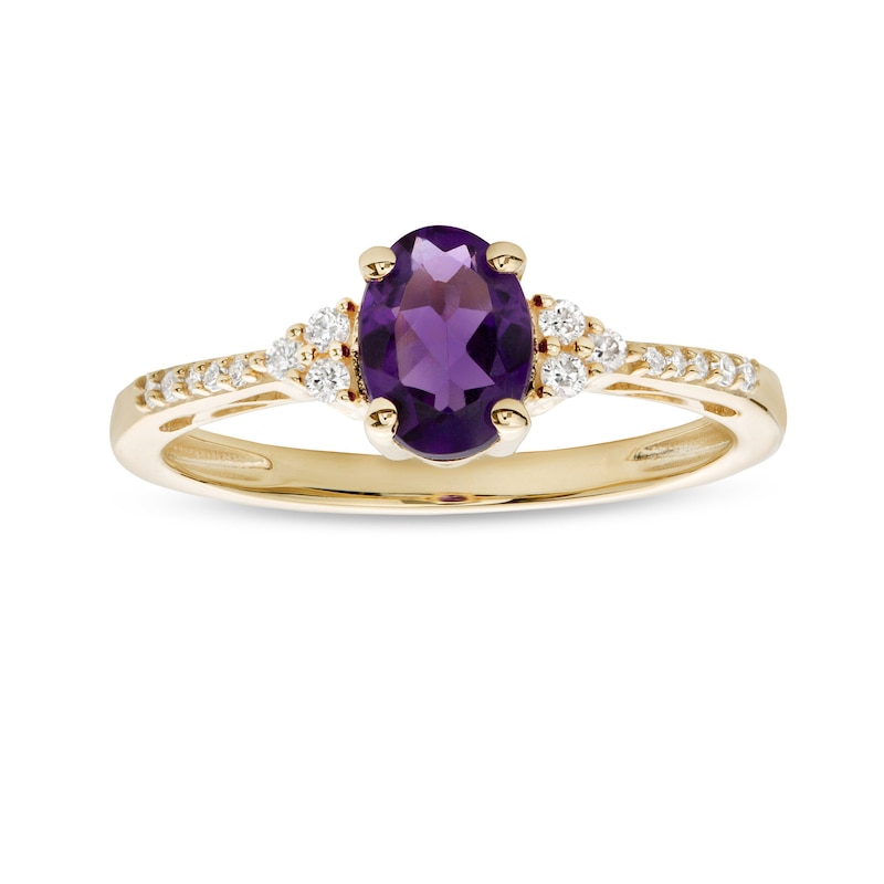 Main Image 1 of Oval Amethyst and 1/10 CT. T.W. Diamond Ring in 10K Gold