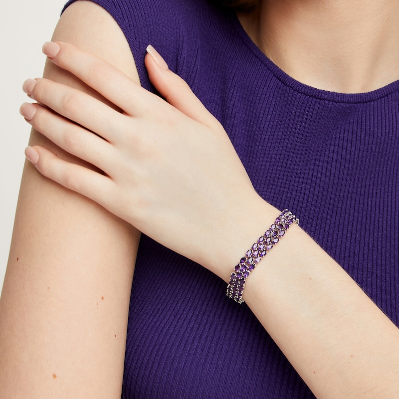 Main Image 2 of Oval-Cut Amethyst Three Row Tennis Bracelet in Sterling Silver
