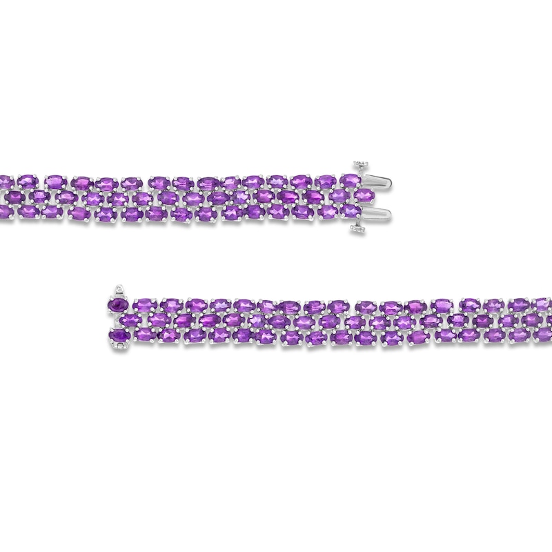 Main Image 3 of Oval-Cut Amethyst Three Row Tennis Bracelet in Sterling Silver