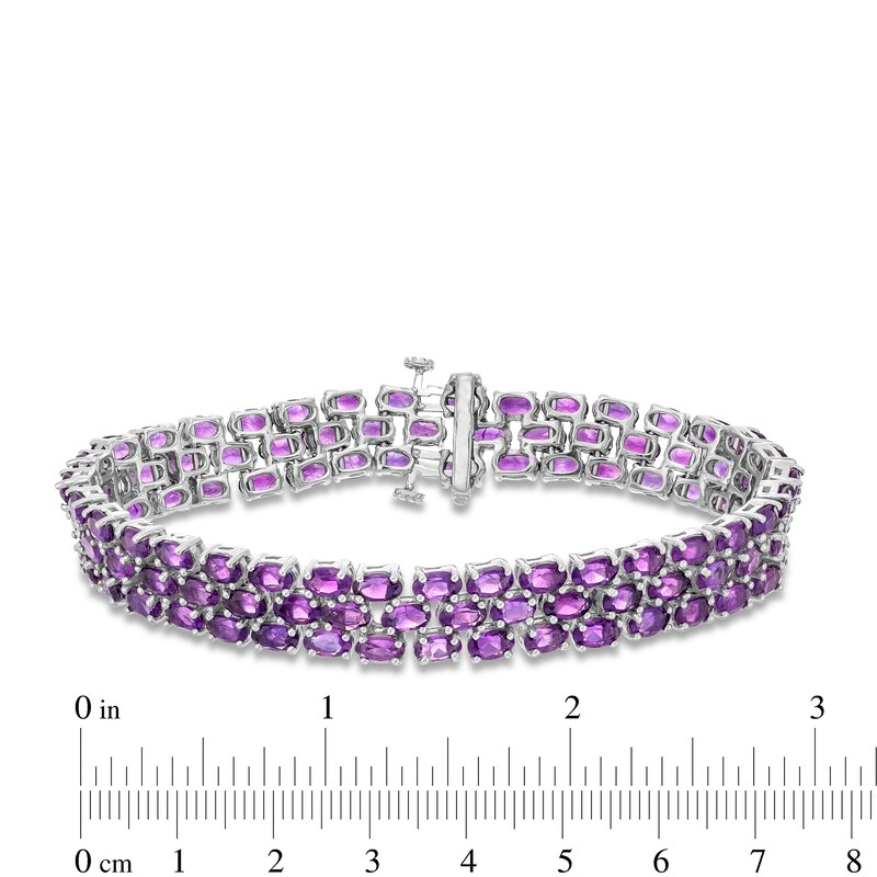 Main Image 4 of Oval-Cut Amethyst Three Row Tennis Bracelet in Sterling Silver