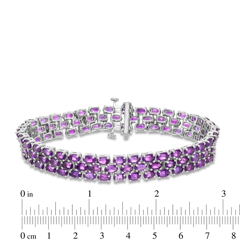 Oval-Cut Amethyst Three Row Tennis Bracelet in Sterling Silver