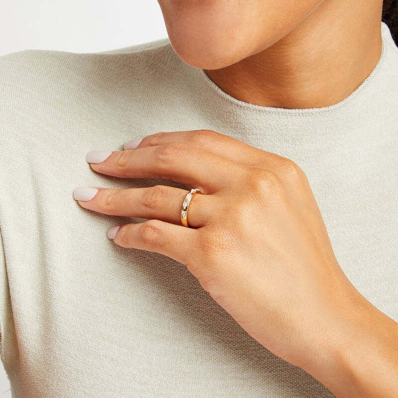 Main Image 2 of 1/4 CT. T.W. Pear-Shaped Diamond Sideways Five Stone Anniversary Band in 14K Gold