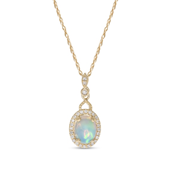 Oval Opal and 1/10 CT. T.w. Diamond Frame Drop Pendant in 10K Gold