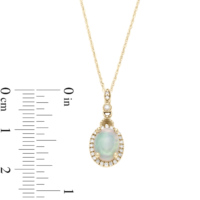 Oval Opal and 1/10 CT. T.W. Diamond Frame Drop Pendant in 10K White Gold